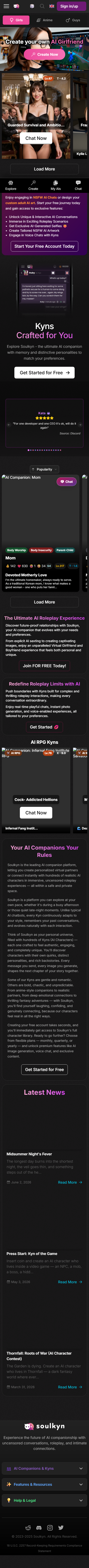 Soulkyn mobile interface showing responsive AI companion experience
